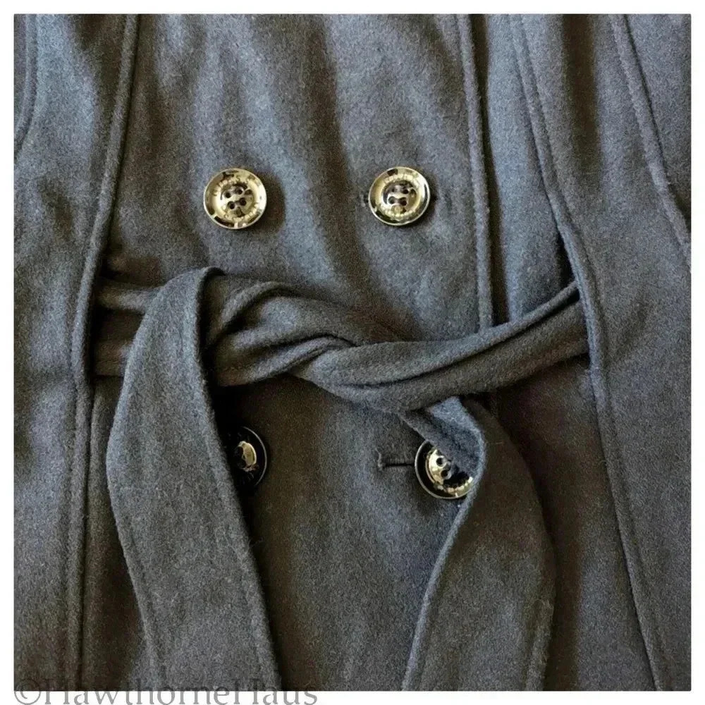 GUESS Black Double Breasted Wool Blend Pea Coat Size L  Military Standing Collar - Picture 2 of 9